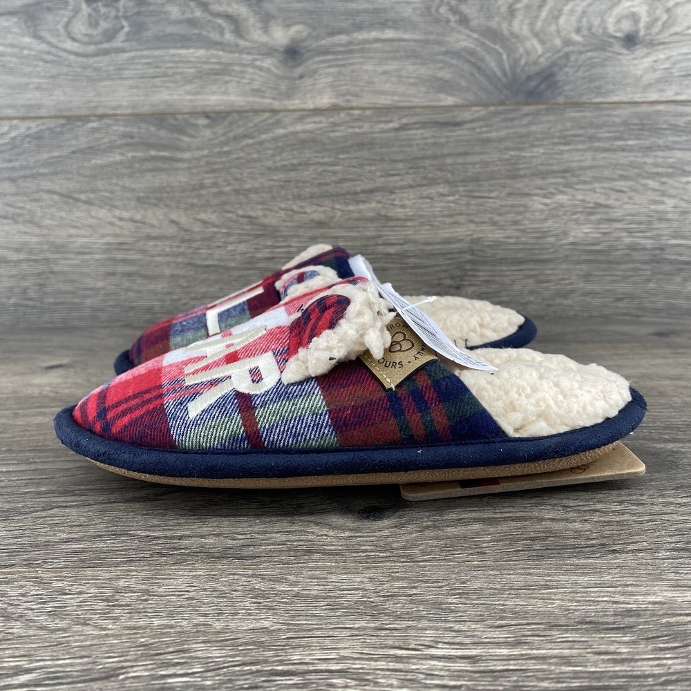 Lil Bear Dearfoam Slippers Youth Size 11- 12‎ Plaid Red Blue